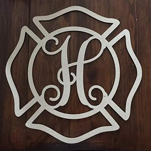 Unfinished Wood Fireman Monogram Hanger - Fireman Wall Hanger - Maltese Cross Wreath - Monogram Fire Cross - Fireman Wreath - Fireman Decor