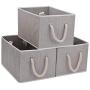 JS HOME Foldable Basket Organizer Bin, Polyester Storage Boxes with Strong Cotton Rope Handle, Grey, Jumbo, 3-Pack