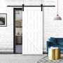 Hahaemall Classic Design 5FT/60 Single Sliding Barn Door Hardware Cloest Black Metal Rail Heavy Duty (I Shape Hangers)