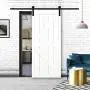 Hahaemall Classic Design 5FT/60 Single Sliding Barn Door Hardware Cloest Black Metal Rail Heavy Duty (I Shape Hangers) Hahaemall Classic Design 5FT/60 Single Sliding Barn Door Hardware Cloest Black Metal Rail Heavy Duty (I Shape Hangers)