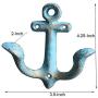 KiaoTime Set of 2 Blue Vintage Rustic Cast Iron Nautical Anchor Design Wall Hooks Coat Hooks Rack, Decorative Wall Mounted Antique Shabby Chic Metal Home Bath Room Towel Coat Hooks Hanger