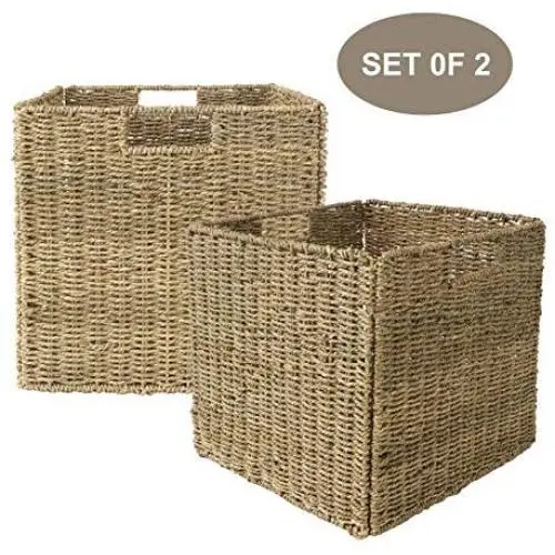 Made Terra 12x12 Inch Seagrass Wicker Storage Cube Basket Bin, Foldable Closet Organizer Shelf Cabinet Bookcase Boxes Containers (2 Pack) Made Terra 12x12 Inch Seagrass Wicker Storage Cube Basket Bin, Foldable Closet Organizer Shelf Cabinet Bookcase Boxes Containers (2 Pack)