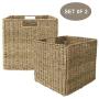 Made Terra 12x12 Inch Seagrass Wicker Storage Cube Basket Bin, Foldable Closet Organizer Shelf Cabinet Bookcase Boxes Containers (2 Pack)