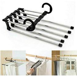 5pcs Random Color Newest Multifunction 5 in 1 Pant Rack, Shelves Stainless Steel Clothes Hangers Multi-Functional Wardrobe Magic Hanger Decoration