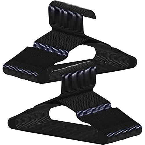 Utopia Home 50-Pack Plastic Hangers for Clothes - Space Saving Notched Hangers - Black