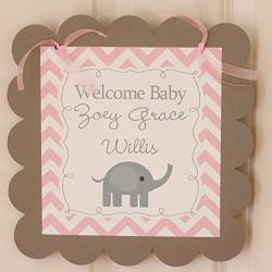 Elephant Baby Shower Door Sign Hanger - Lavender/Grey, Pink/Grey, Blue/Grey or Yellow/Grey - Matching Items Available - Favor Tags, Banners, Cupcake Toppers etc.