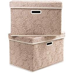 Prandom Large Stackable Storage Bins with Lids Fabric Decorative Storage Boxes Cubes Organizer Containers Baskets with Cover Handles Divider for Bedroom Closet Living Room 17.7x11.8x11.8 Inch 2 Pack