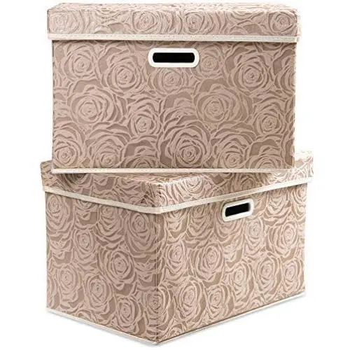 Prandom Large Stackable Storage Bins with Lids Fabric Decorative Storage Boxes Cubes Organizer Containers Baskets with Cover Handles Divider for Bedroom Closet Living Room 17.7x11.8x11.8 Inch 2 Pack