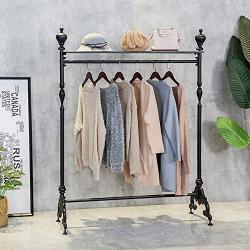 HANS CAO Vintage Iron Pipe Garment Rack, Floor-Standing Garment Hanger with Storage, Clothes/Shoe/Bag Organizers Display Stand, Garment Shelf for Retail Stores