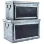 Pams Glam Set of Two Rustic Galvanized Tin Boxes with Chalkboard Labels Decorative Storage Bins or Chests