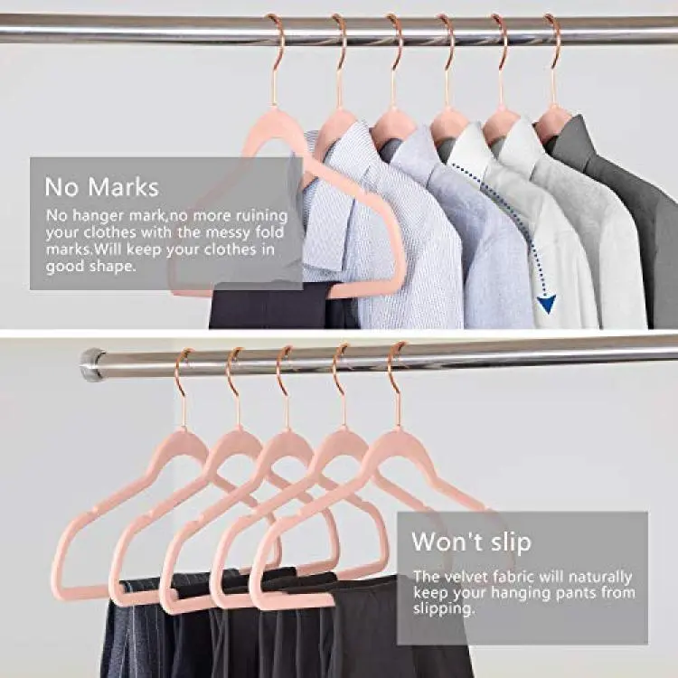 SUPJOO Premium Velvet Hangers Rose Gold Swivel Hooks - Felt Hangers-HeavyDuty  Non Slip Sturdy Suit Hangers