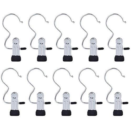 Yookat 12 PCS Portable Laundry Hook Boot Clips Hanging Clothes Pins Hanger Heavy Duty Stainless Steel Home Travel Clothing Boot Hanger Hold Clips Multi-Functional Organizer Pants Shoes Towel Clip