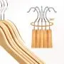 Second Sunny Clothes Hangers Natural Wooden Wood Clothes Coat Hangers with Round Trouser Bar and Shoulder Notches, Pack of 50 Grade A