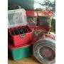 HOMZ Container with 4 Cord Wraps, Base and Clear Lid, Set of 4 Plastic Holiday Light Storage Box, 4 Pack, Red, Green