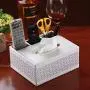 Eonyea Rectangular Tissue Boxes Cover, ultifunction PU Leather Pen Pencil Remote Control Tissue Boxes Cover Holder Desk Storage Boxes Container for Home and Office Use (White)