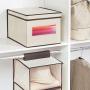 mDesign Soft Stackable Fabric Closet Storage Organizer Holder Boxes Bin with Clear Window, Attached Hinged Lid - Bedroom, Hallway, Entryway, Bathroom - Large, 2 Pack - Cream/Espresso Brown mDesign Soft Stackable Fabric Closet Storage Organizer Holder Boxes Bin with Clear Window, Attached Hinged Lid - Bedroom, Hallway, Entryway, Bathroom - Large, 2 Pack - Cream/Espresso Brown