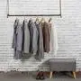 MyGift 48 Inch Industrial Black Metal Pipe and Adjustable Rope Hanging Garment Rack Retail Clothing Display MyGift 48 Inch Industrial Black Metal Pipe and Adjustable Rope Hanging Garment Rack Retail Clothing Display