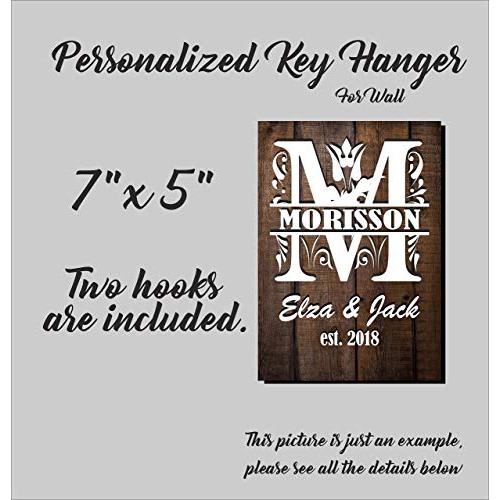 Family Key Holder - Personalized Key Hanger - Wooden Family Sign for Wall - Custom Monogram Initials Gift - Housewarming Present