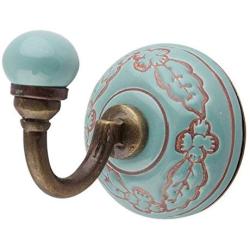 Indianshelf Handmade 1 Artistic Vintage Green Ceramic Leaf Etched Key Hooks Holders/Wall Hooks for Towels