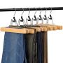 AMKUFO Natural Wooden Pants Hangers with Clips 12 Pack Non Slip Skirt Hangers Trouser Clamp Hanger Solid Wood Hanger with 360° Swivel Hook