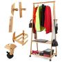 Homfa Bamboo Clothes Rack on Wheels Rolling Garment Rack with 2-Tier Storage Shelves and 4 Coat Hooks for Shoes, Clothing
