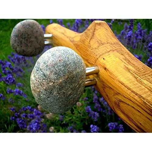 Rack with natural Beach STONES hooks. Stone towel hook. Rock coat hook. Wall hooks - coat rack with Smooth Beach Stones. Entryway hanger, wall decoration, Modern wood hooks. Kitchen hanger