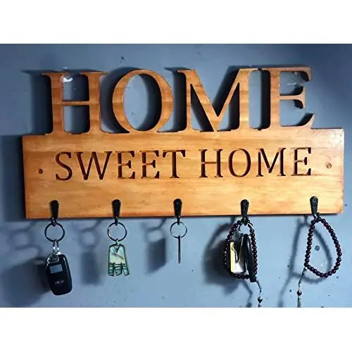 home sweet home wood Key Holder - Key Holder for Wall ? wood Key Hook ? Wall Mounted Key Hanger ? Key Organizer Key Chain Hooks ? Decorative Entryway Organization ? Modern Decorative Key Rack