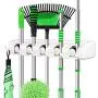 LETMY Broom Holder Wall Mounted - Mop and Broom Holder - Garage Storage Rack&Garden Tool Organizer - 5 Position 6 Hooks for Home, Kitchen, Garden, Tools, Garage Organizing (White, 1 Pack)