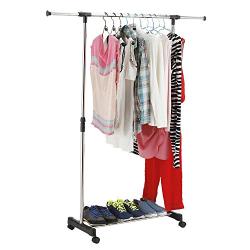 Cypressshop Height Adjustable Garment Rack Portable Rolling Heavy Duty Garment Rail Rolling Clothes Hanger Rack Closet Hanging Home Furniture