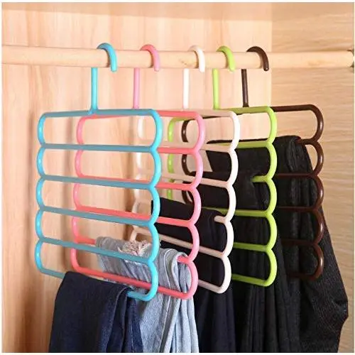 Pants Hangers Holders Multifunction Trousers Hanger Storage Rack Clothes Hanger Tie Scarfs Belt Towel Non-Slip Magic Hanger 10PC Random Color
