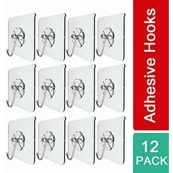 12 Packs Adhesive Hooks-Wall Hooks Heavy Duty 15 lbs Sticky Hanger Without Nails for Bathroom Kitchen