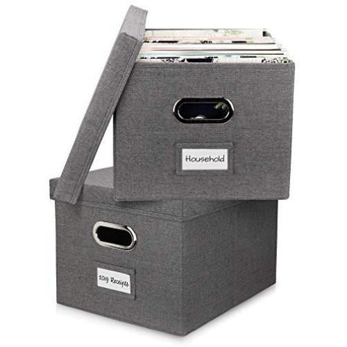 Beautiful File Organizer Boxes Set of 2 - Collapsible Linen Filing Boxes for Easy File Folder Storage