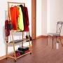 Homfa Bamboo Clothes Rack on Wheels Rolling Garment Rack with 2-Tier Storage Shelves and 4 Coat Hooks for Shoes, Clothing