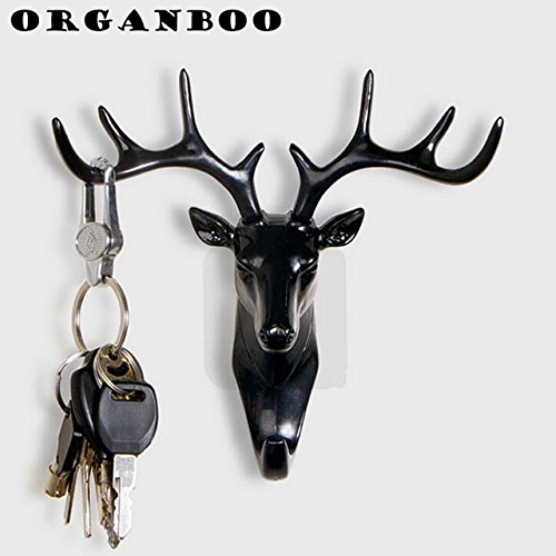 Copter ORGANBOO Creative American hook deer head modeling wall decoration hanger suction cup living room bedroom coat key hooks (Black)
