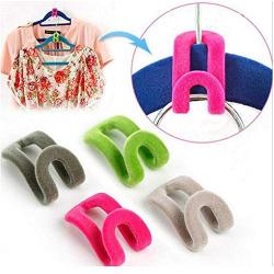 20pcs Mini Flocking Hanger Hook Clothes Hanger Easy Hook Closet Organizer Wardrobe Anti-Clip Space Saver Holder Random Color