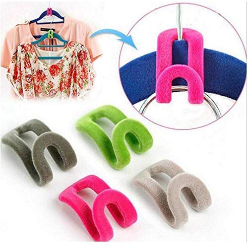 20pcs Mini Flocking Hanger Hook Clothes Hanger Easy Hook Closet Organizer Wardrobe Anti-Clip Space Saver Holder Random Color