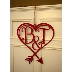 Valentine Door Hanger with Monogram, Metal Monogram Letter