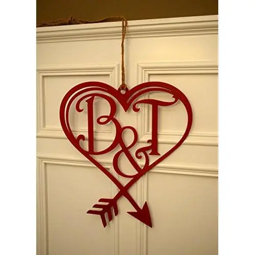 Valentine Door Hanger with Monogram, Metal Monogram Letter Valentine Door Hanger with Monogram, Metal Monogram Letter