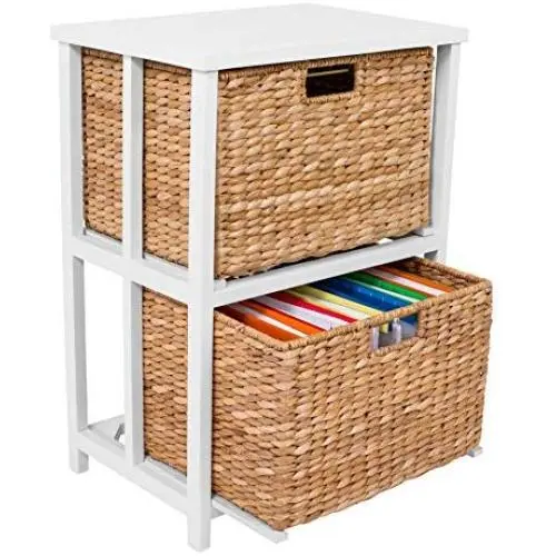 BirdRock Home Seagrass 2 Tier File Cubby Cabinet - Vertical Storage Furniture - Office Décor - Home Decorative Boxes Filing - Natural Wood - Delivered Fully Assembled - Hanging Letter and Legal