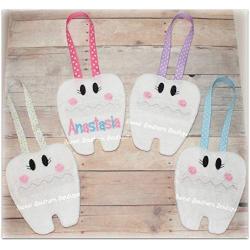 Tooth fairy pouch hanging hanger teeth name personalized personalization monogram monogrammed embroidered embroidery felt ribbon vinyl bag tote pillow pink purple red door doorknob child boy girl kid