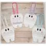 Tooth fairy pouch hanging hanger teeth name personalized personalization monogram monogrammed embroidered embroidery felt ribbon vinyl bag tote pillow pink purple red door doorknob child boy girl kid