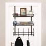 Coat Hook Metal Storage Rack with 2 Baskets & 5 Hooks Over The Door Organizer Decorative for Office, Bathroom, Bedroom