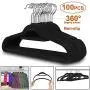 Saturnpower Suit Hangers Ultra Thin Velvet Coat Hangers Non Slip Flocked Clothes Hanger 360°Swivel Hook 100 Pack/Lot，Black
