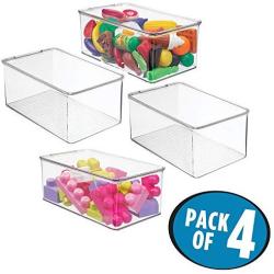 mDesign Stackable Closet Plastic Storage Bin Boxes with Lid - Container for Organizing Childs/Kids Toys, Action Figures, Crayons, Markers, Building Blocks, Puzzles, Crafts - 5" High, 4 Pack - Clear