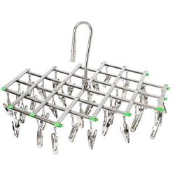 Stainless Steel Laundry Clothes Drying Rack Hanger, Multi Function Foldable Portable Travel Hanging Rack Hook, 35 Clips for Socks, Cloth Diapers, Towel, Underwear, Scarf, Panties, Gloves etc.