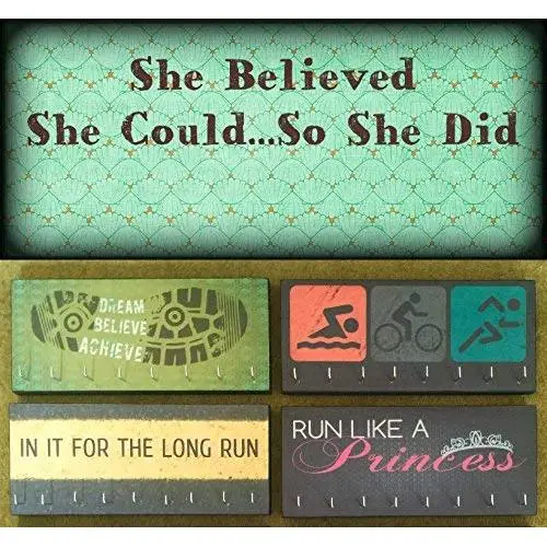 Race Medal Holder/Athletic Medal Hanger - SHE BELIEVED SHE COULD SO SHE DID. Wood Wall Mounted Medal Organizer. CUSTOMIZATION Available