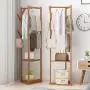 GGYDD Bamboo Tree Stand Clothes Hanger,Sturdy Coat Hat Rack Garment Rack with 3-Animal Storage Shelves and Hooks-Brown 30x158cm(12x62inch)
