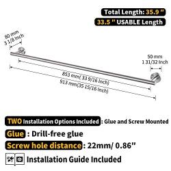 KES 36-Inch Towel Bar Bathroom Shower Organization Bath Single Towel Hanger Holder SUS 304 Stainless Steel Finish Without Drilling Glue Screw Free Wall Mount Brushed Finish, A2000S90DG-2