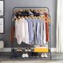 Clothing Double Rod Garment Rack with Shelves, Metal Hang Dry Clothes Rack for Hanging Clothes,with Top Rod Organizer Shirt Towel Rack and Lower Storage Shelf for Boxes Shoes Boots,Height 59" Black