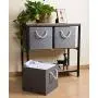 Prandom Large Foldable Cube Storage Bins 13x13 inch [3-Pack] Fabric Linen Storage Baskets Cubes Drawer with Cotton Handles Organizer for Shelves Toy Nursery Closet Bedroom Grey